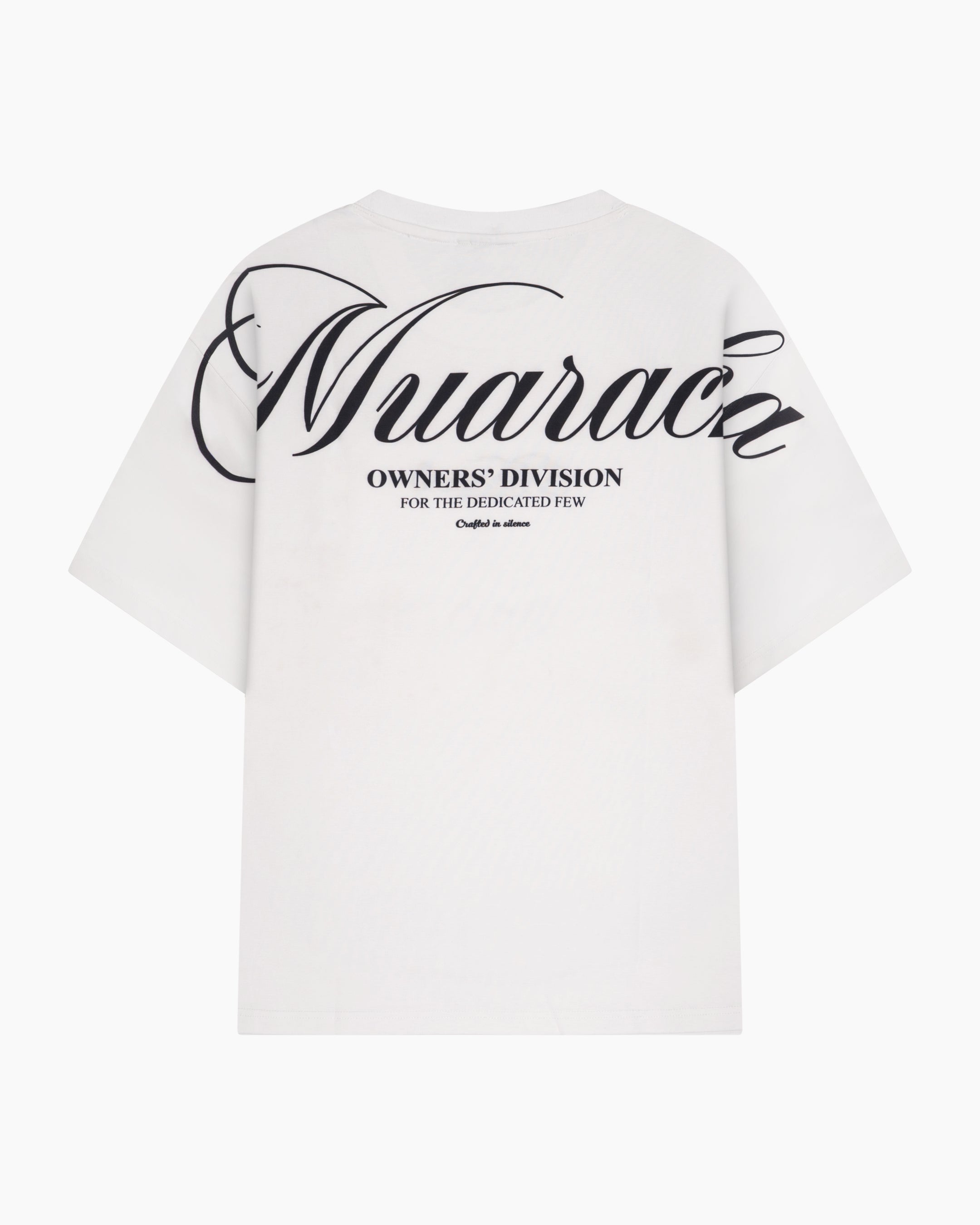 Muaracha Owners' Division Tee white back view bold script backprint